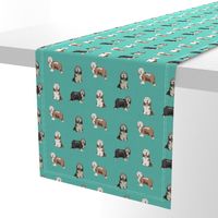 bearded collies dog fabric - bearded collie, collie dog, dog, dogs fabric, dog design - turquoise