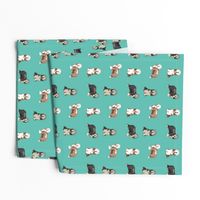 bearded collies dog fabric - bearded collie, collie dog, dog, dogs fabric, dog design - turquoise