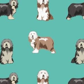 bearded collies dog fabric - bearded collie, collie dog, dog, dogs fabric, dog design - turquoise