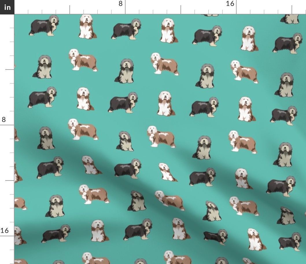 bearded collies dog fabric - bearded collie, collie dog, dog, dogs fabric, dog design - turquoise