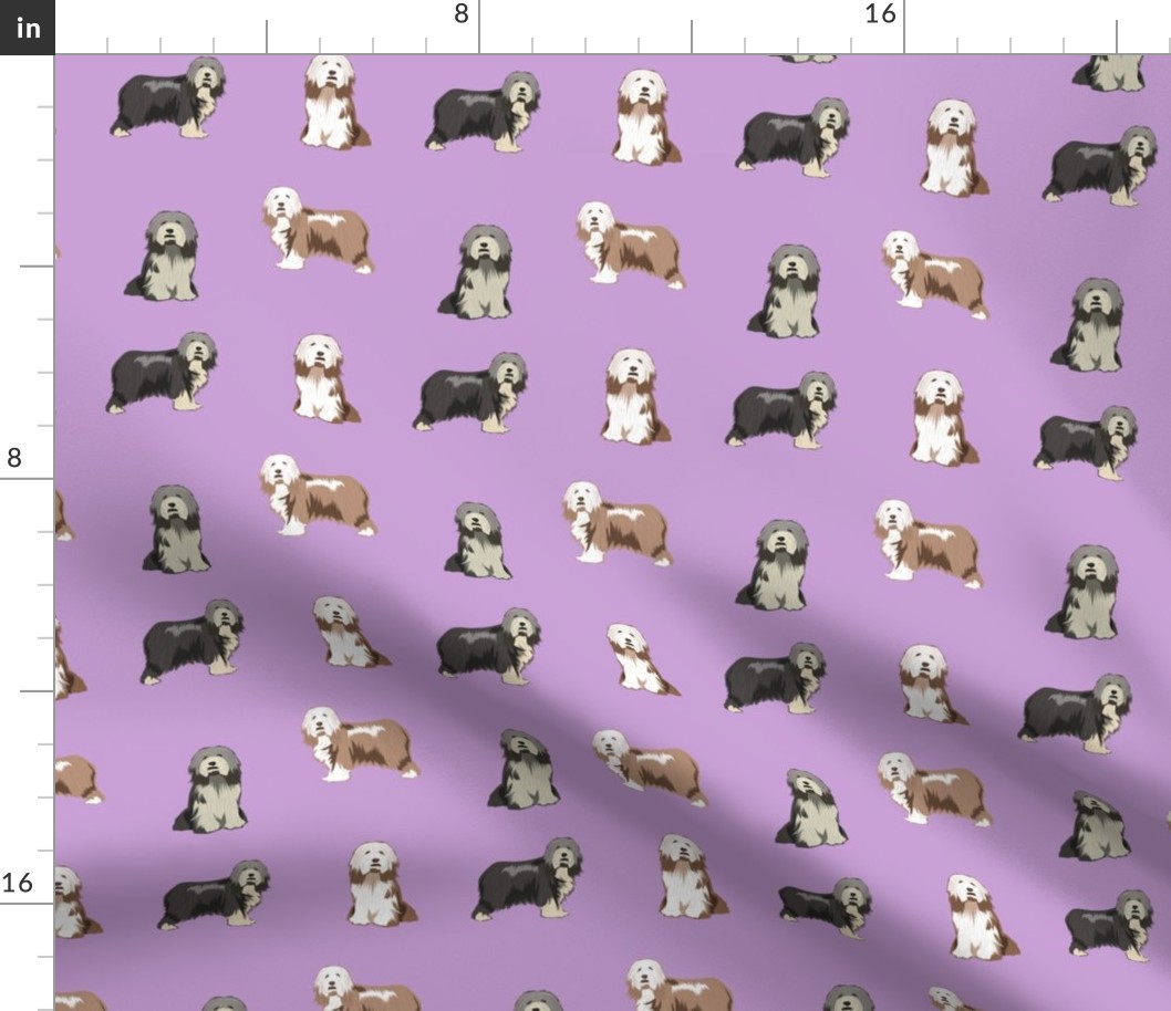bearded collies dog fabric - bearded collie, collie dog, dog, dogs fabric, dog design - purple