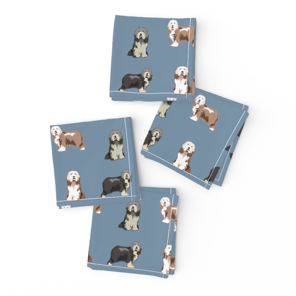 bearded collies dog fabric - bearded collie, collie dog, dog, dogs fabric, dog design - blue