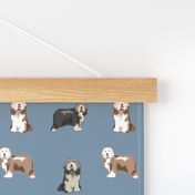 bearded collies dog fabric - bearded collie, collie dog, dog, dogs fabric, dog design - blue