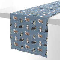 bearded collies dog fabric - bearded collie, collie dog, dog, dogs fabric, dog design - blue