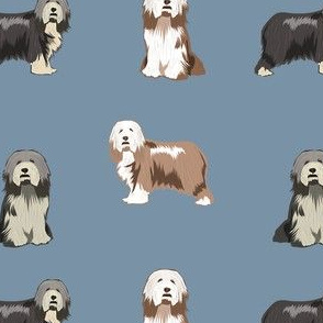 bearded collies dog fabric - bearded collie, collie dog, dog, dogs fabric, dog design - blue