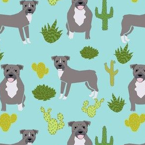 pitbull cactus fabric - cactus fabric, pitbull fabric, gray pitbull fabric - blue