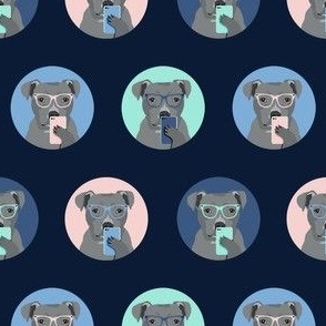 pitbull selfie fabric - dog fabric, dogs fabric, selfie instagram fabric - blue