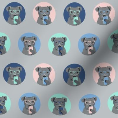 pitbull selfie fabric - dog fabric, dogs fabric, selfie instagram fabric - grey