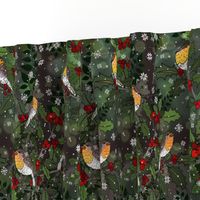 Wee Robins in a Holly Tree (Dark Green) 