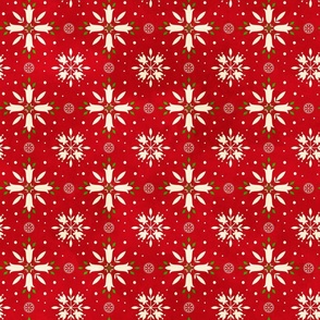 Floral Snowflakes on Red