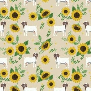 boer goat sunflower fabric - farm floral fabric, goat floral fabric, goat fabric, boer goat -taupe