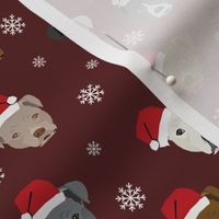 pitbull santa paws fabric - christmas pitbull fabric, christmas dog fabric - burgundy