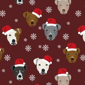 pitbull santa paws fabric - christmas pitbull fabric, christmas dog fabric - burgundy