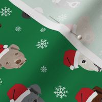 pitbull santa paws fabric - christmas pitbull fabric, christmas dog fabric - green