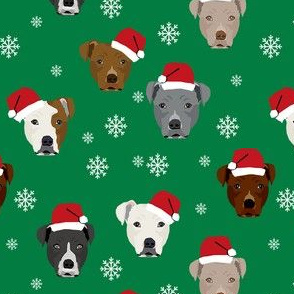 pitbull santa paws fabric - christmas pitbull fabric, christmas dog fabric - green