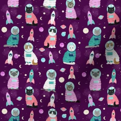 SMALL - space cats fabric // cat cats design cute cats kittens kitty design - purple