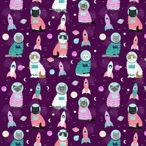 SMALL - space cats fabric // cat cats design cute cats kittens kitty design - purple