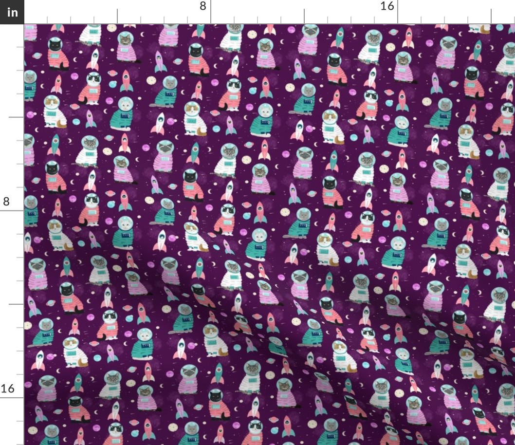 SMALL - space cats fabric // cat cats design cute cats kittens kitty design - purple