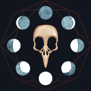 Raven Skull with Moon Phases