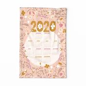 2020 calendar - pink and gold tea towel