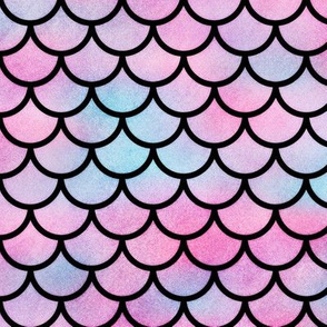 Magical Mermaid Scales Pattern in Watercolor on Black