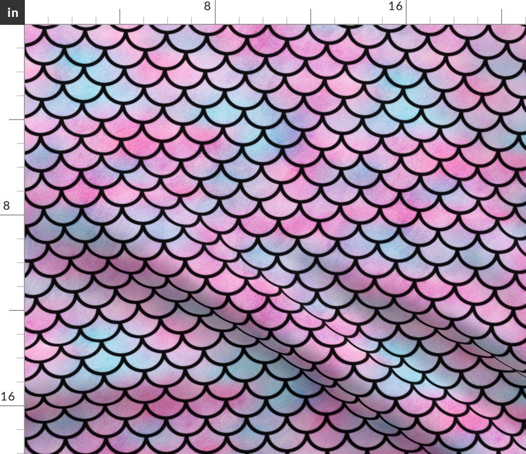 Magical Mermaid Scales Pattern in Watercolor on Black