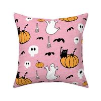 Halloween Black Cat and Ghost with Pumpkin Pink