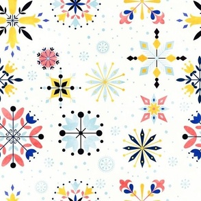 Floral Snowflakes Yellow on White