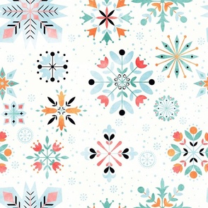 Floral Snowflakes Blue Snowflakes