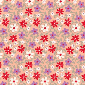 Crazy Daisies in Pink Red Sage Green and Purple