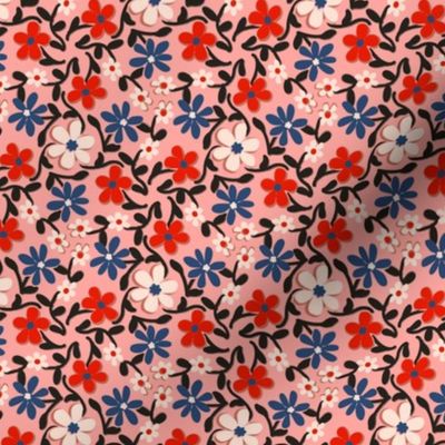 Crazy Daisies in Red Navy Pink and Black