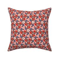 Crazy Daisies in Red Navy Pink and Black