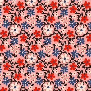 Crazy Daisies in Red Navy Pink and Black