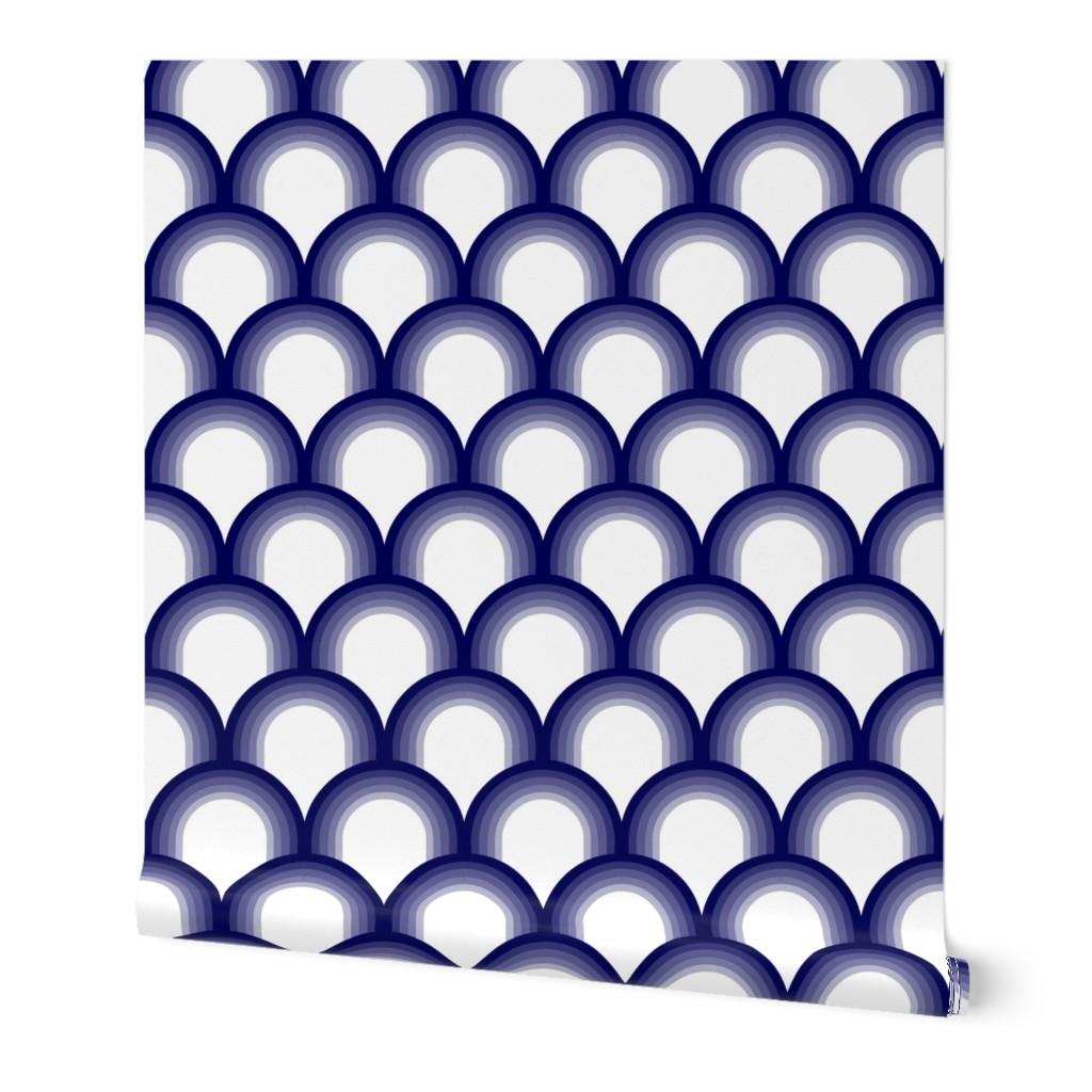 blue and white Chinoiserie style fishscale pattern