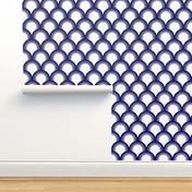 blue and white Chinoiserie style fishscale pattern