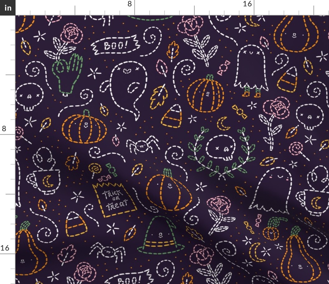 Running stitch Halloween embroidery pattern