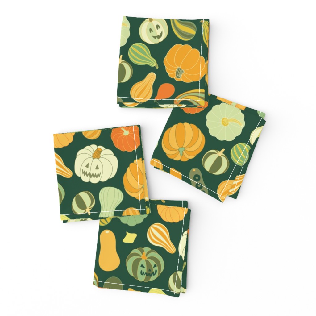 Halloween Pumpkins and Squash in dark green by Pippa Shaw