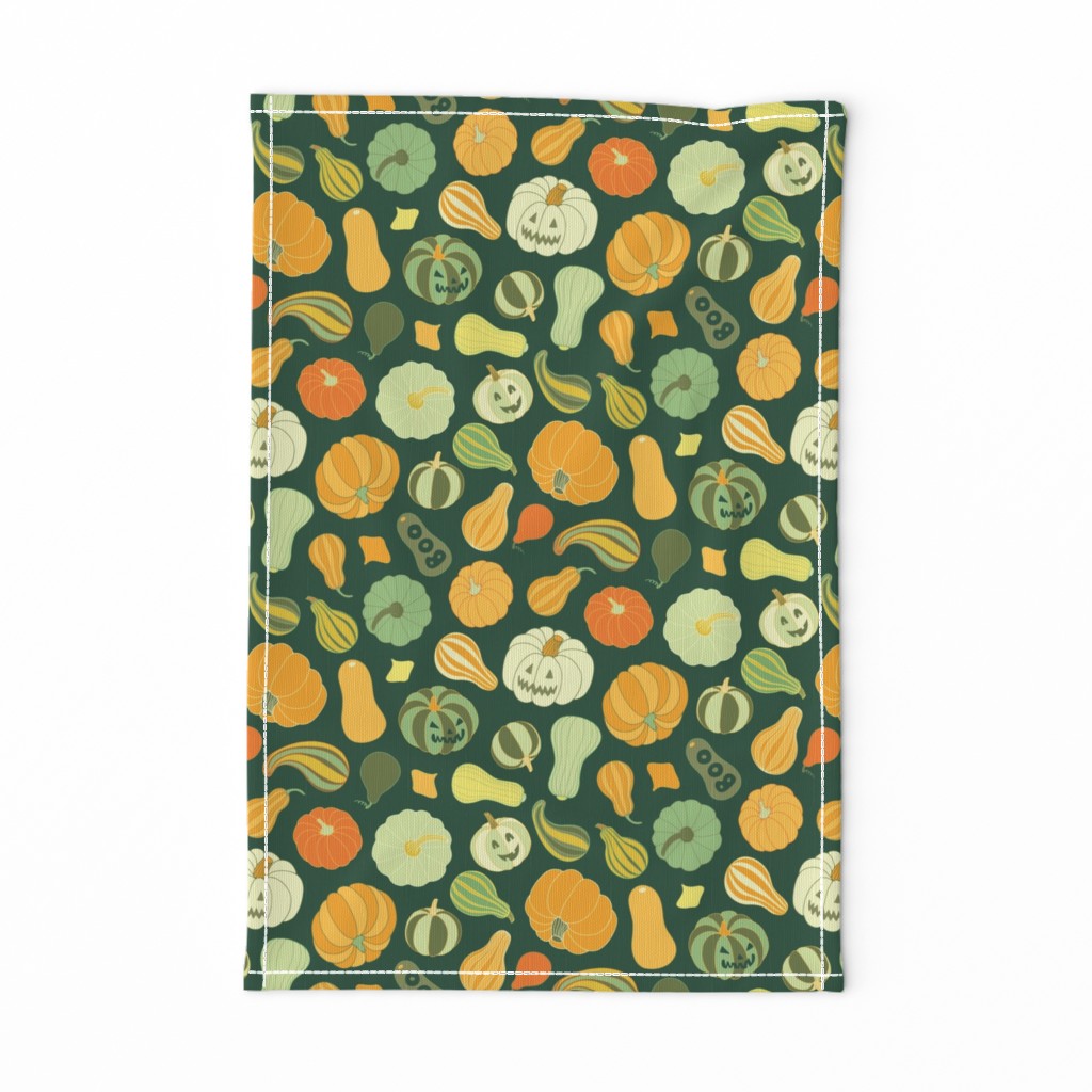 Halloween Pumpkins and Squash in dark green by Pippa Shaw