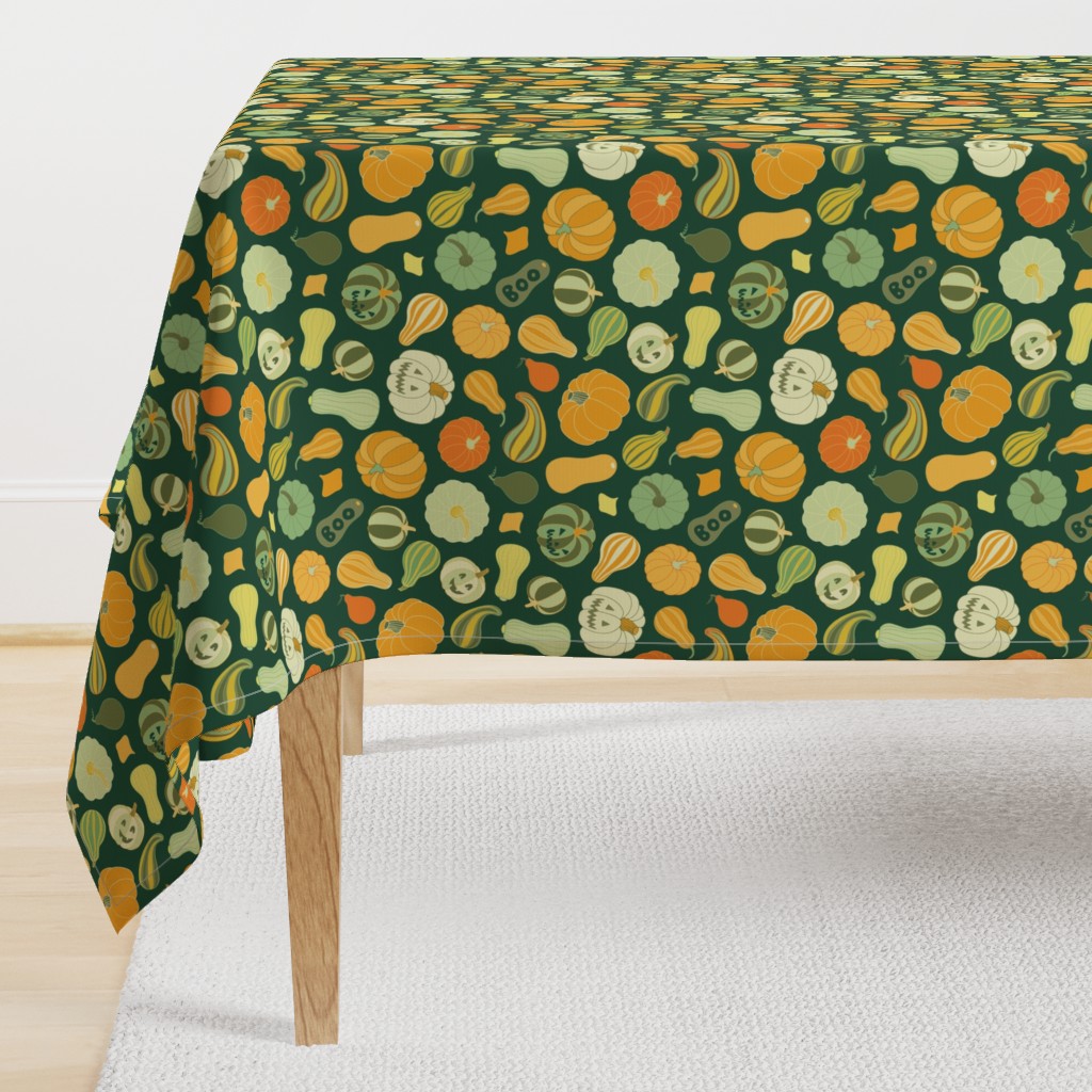 Halloween Pumpkins and Squash in dark green by Pippa Shaw