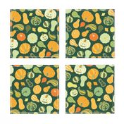 Halloween Pumpkins and Squash in dark green by Pippa Shaw