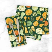 Halloween Pumpkins and Squash in dark green by Pippa Shaw