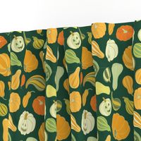 Halloween Pumpkins and Squash in dark green by Pippa Shaw