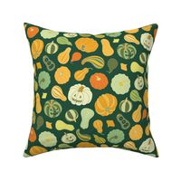 Halloween Pumpkins and Squash in dark green by Pippa Shaw