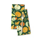 Halloween Pumpkins and Squash in dark green by Pippa Shaw