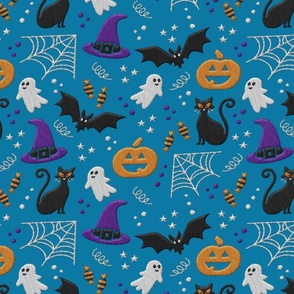 Halloween embroidery caribbean blue orange