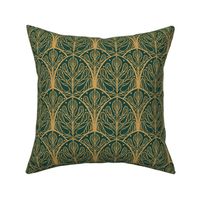 Art Deco Autumn Oak Leaf in Green and Gold - Medium