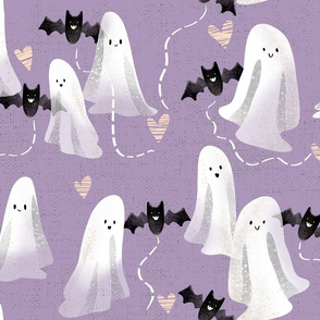 Sweet Ghosts and Bats - on Lilac Linen