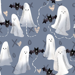 Sweet Ghosts and Bats - on Blue with xoxo