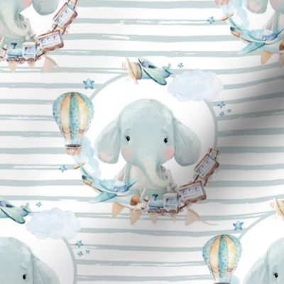 8" Baby Boy Elephant with Toys Blue Stripes