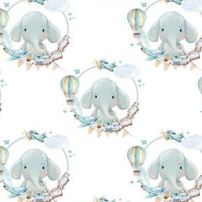 4" Baby Boy Elephant with Toys  White Back